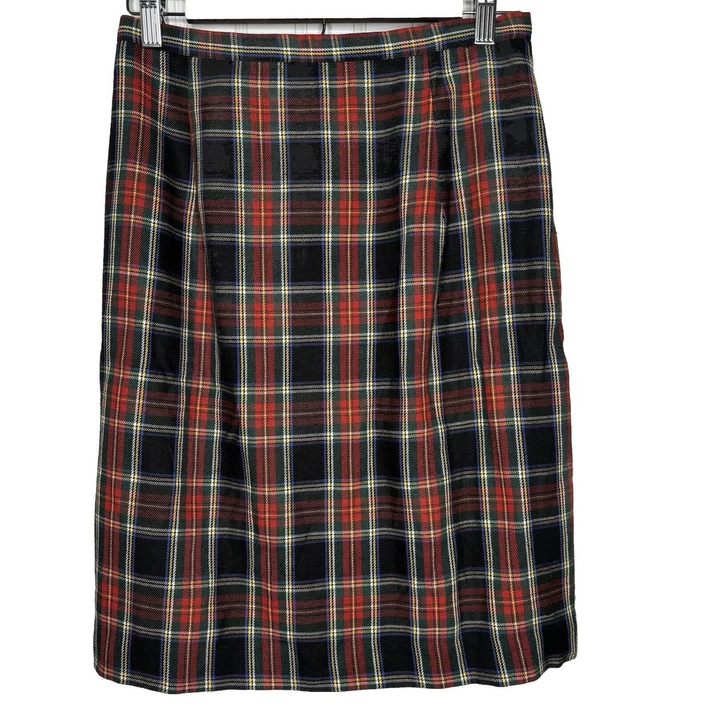 Vtg Ann Taylor Pencil Skirt 10 Tartan Plaid Red USA Classic Academia Preppy
